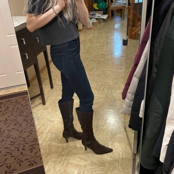 Franco Sarto Brown Suede Y2K Boots Size 10 (fit 9.5-10) - Picture 4 of 16